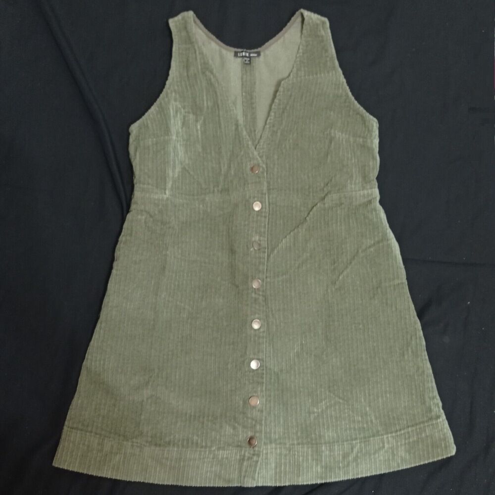 Corduroy Button-Front Midi Dress in Olive Green